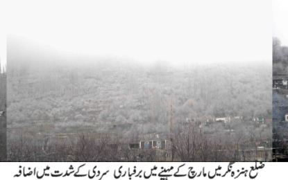 ضلع ہنزہ نگر میں برفباری،  سردی کی شدت میں اضافہ