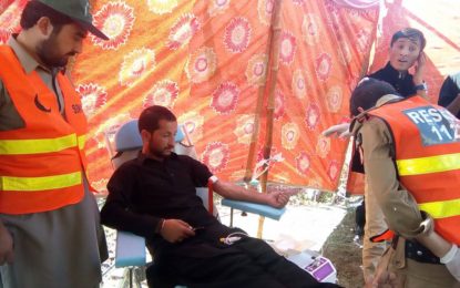 سید آباد سہار ویلفئیر آرگنائزیشن نے جلوسِ عاشورہ کے دوران گلگت میں بلڈ ڈونیشن کا کیمپ لگایا